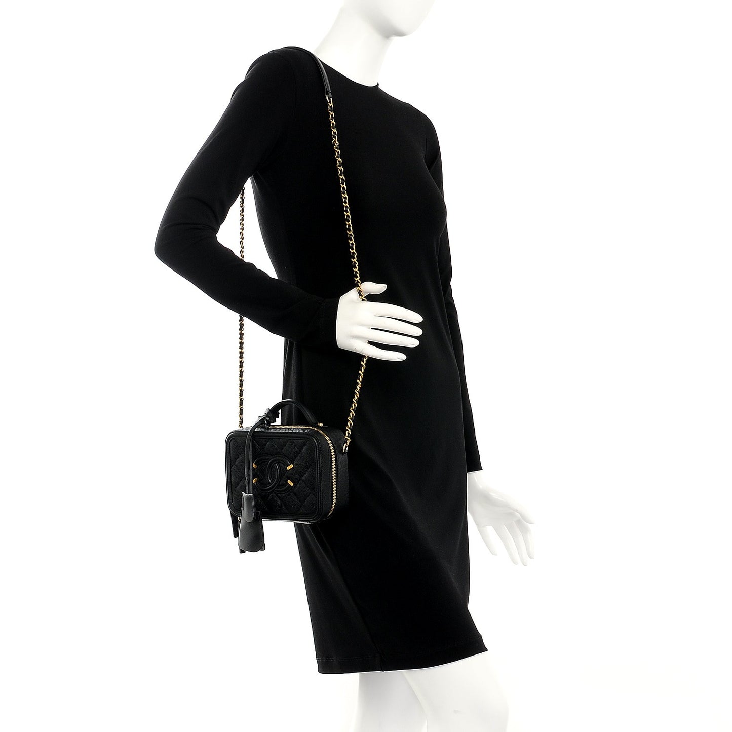 Caviar Quilted Small CC Filigree Vanity Case Black