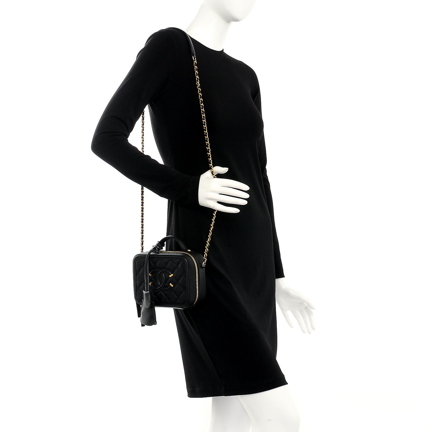 Chanel Caviar Quilted Small CC Filigree Vanity Case Black 2 of 9