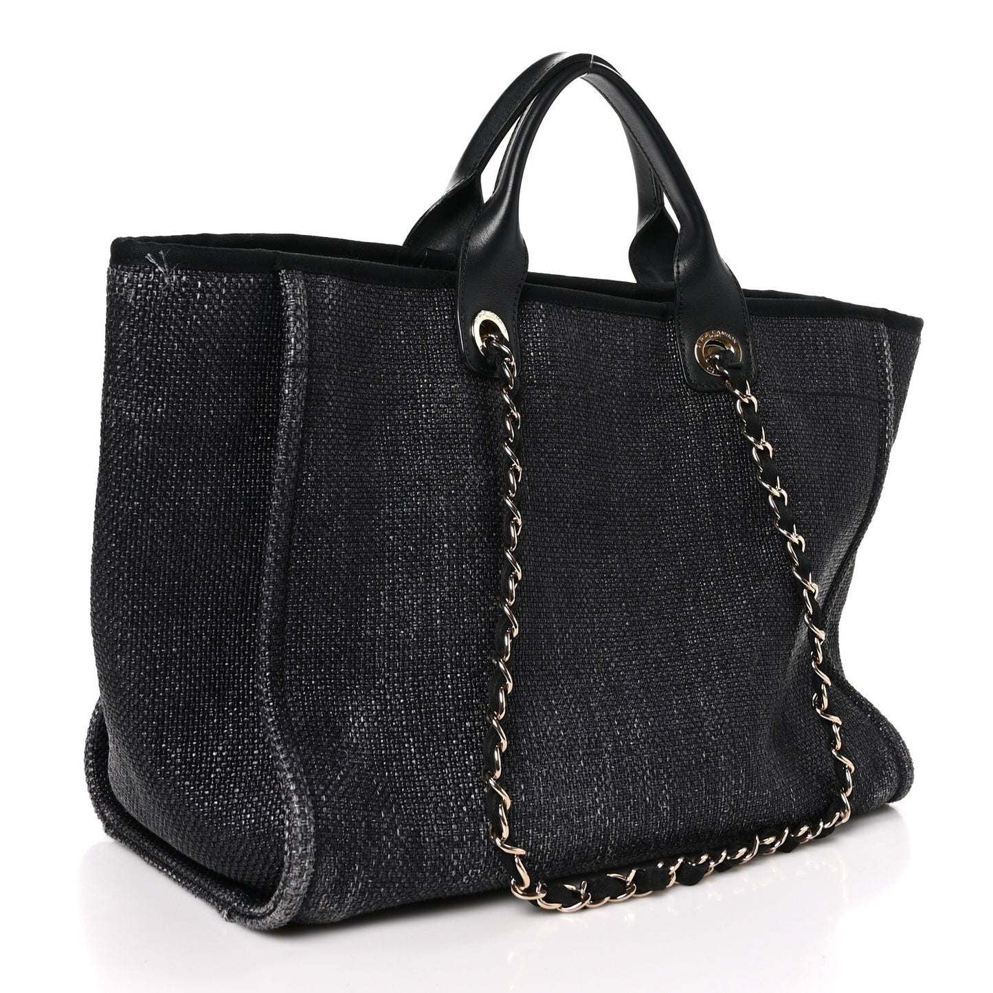 Woven Straw Raffia Medium Deauville Tote Black