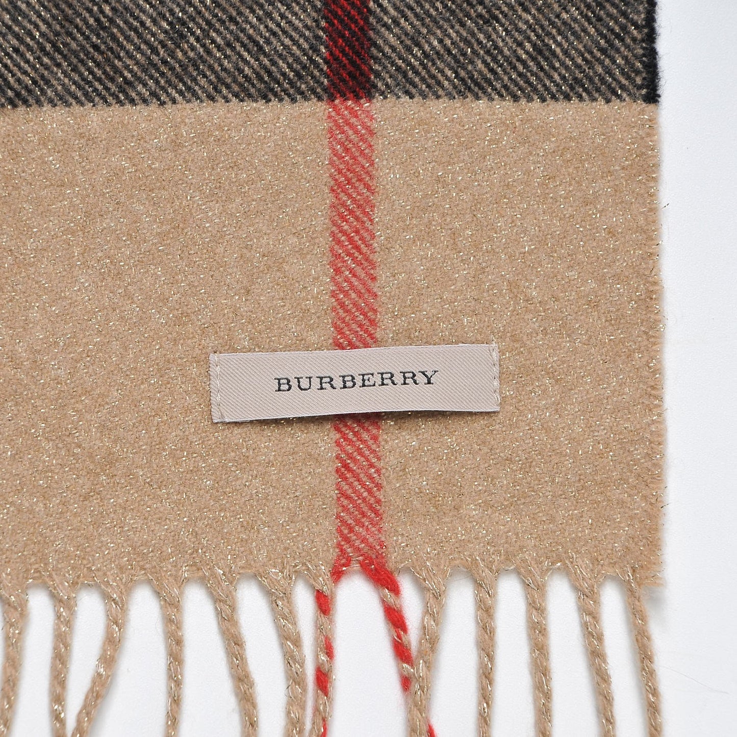 Metallic Cashmere Giant Check Fringe Scarf