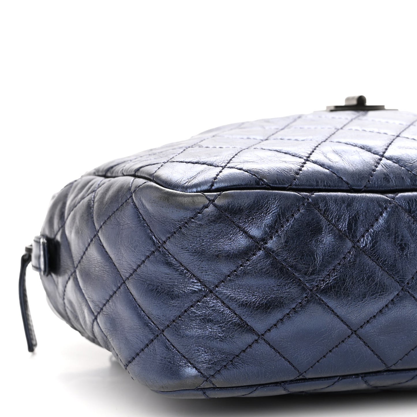 Metallic Aged Calfskin Quilted Medium Reissue Camera Case Bag Blue