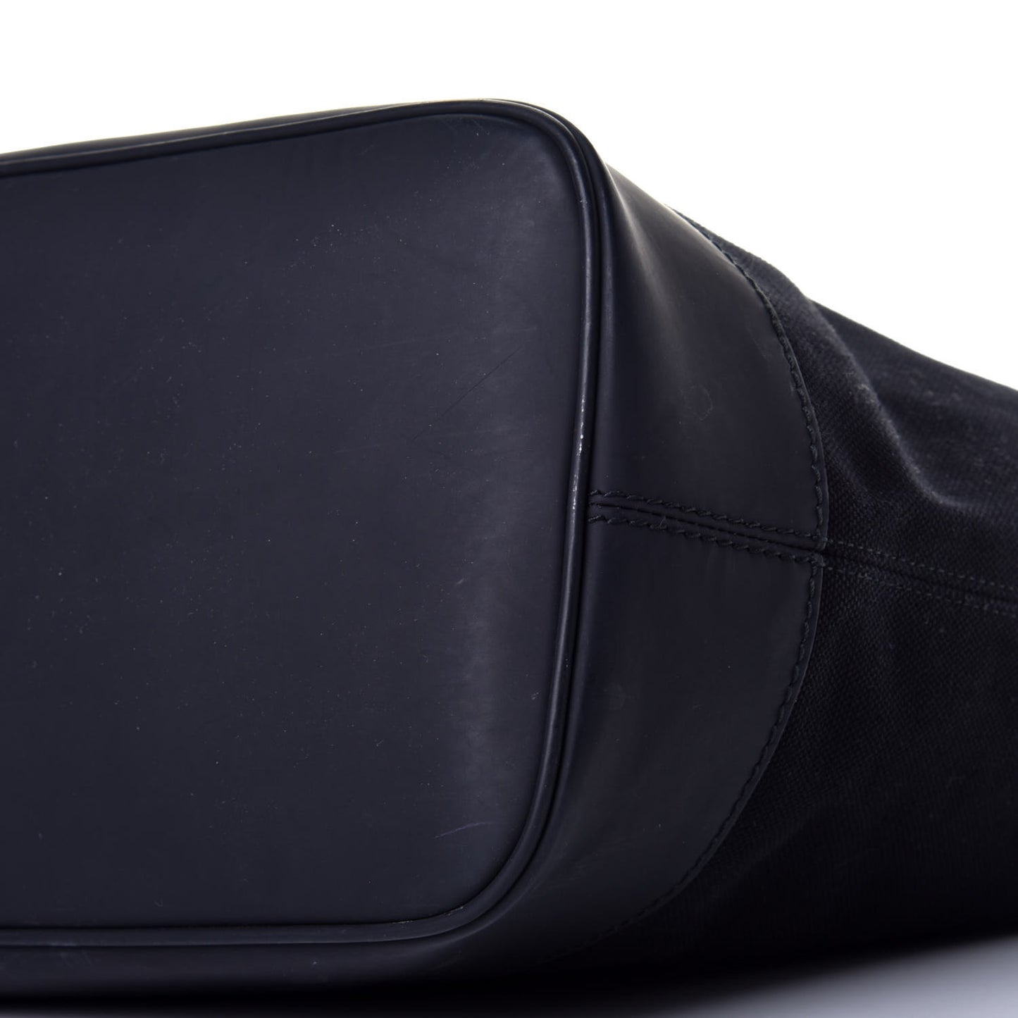 Rubber Calfskin Canvas Navy Tote Black