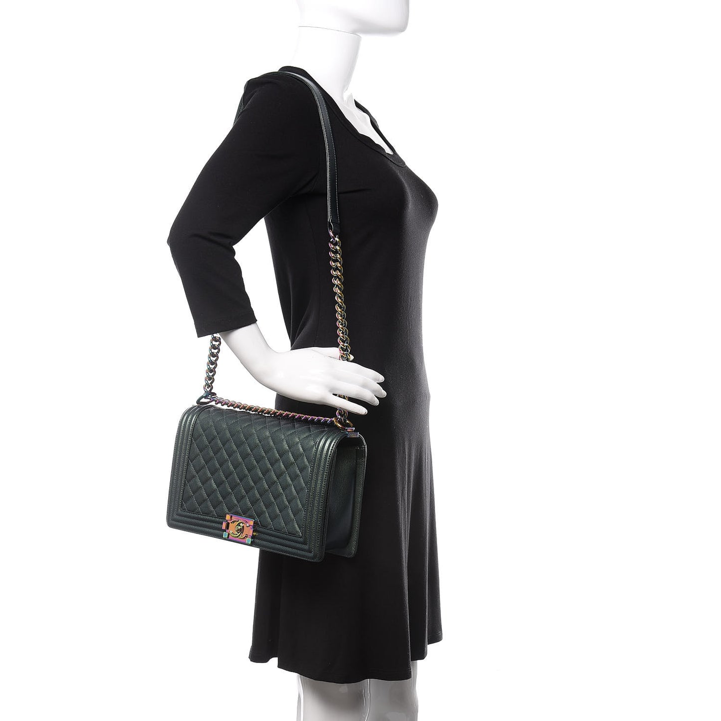 Iridescent Goatskin Quilted New Medium Boy Flap Green