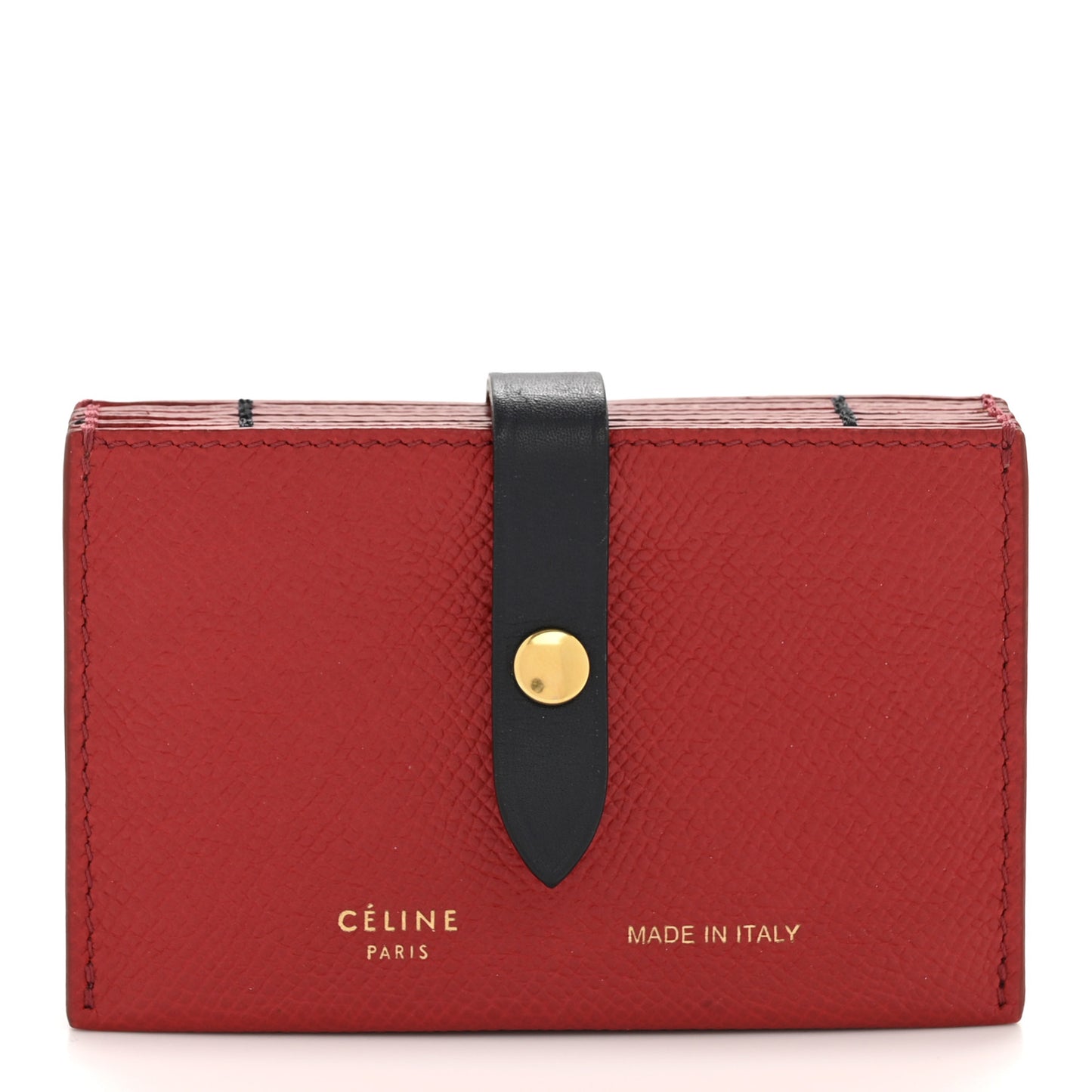 Grained Shiny Calfskin Accordion Card Holder Coquelicot