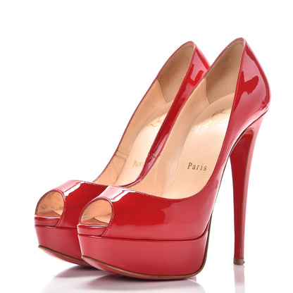 Christian Louboutin Patent Lady Peep 150 Pumps 35.5 Coquelicot 3 of 9