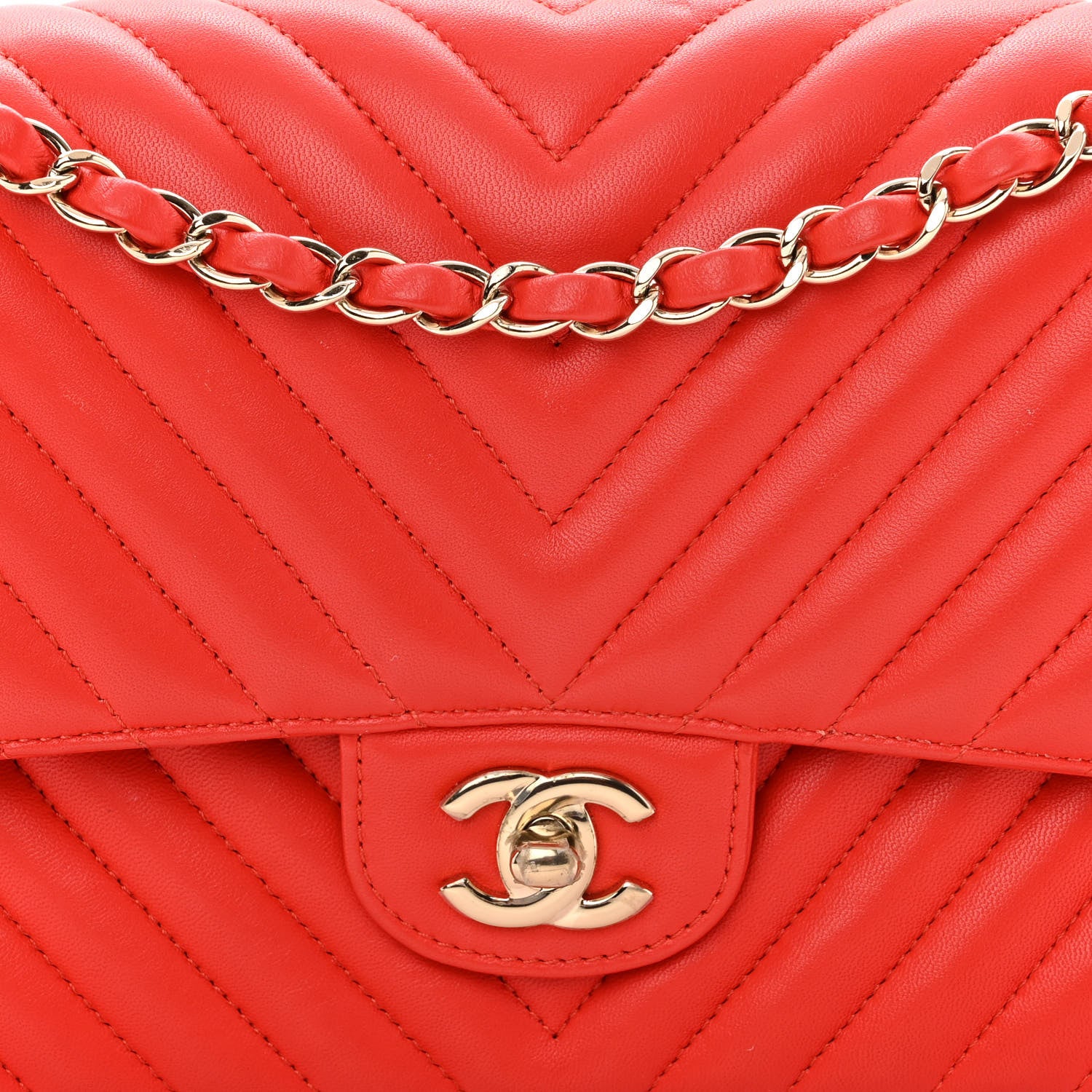 Chanel Lambskin Chevron Quilted Medium Double Flap Red 8 of 10