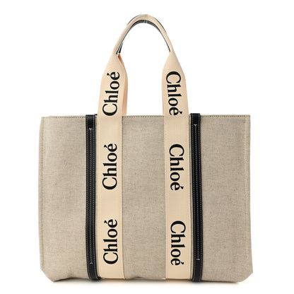 Chloe Cotton Calfskin Large Woody Ribbon Tote White Blue 1 of 10