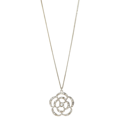 Chanel Pearl Crystal Large Camellia Pendant Necklace Light Gold 1 of 5