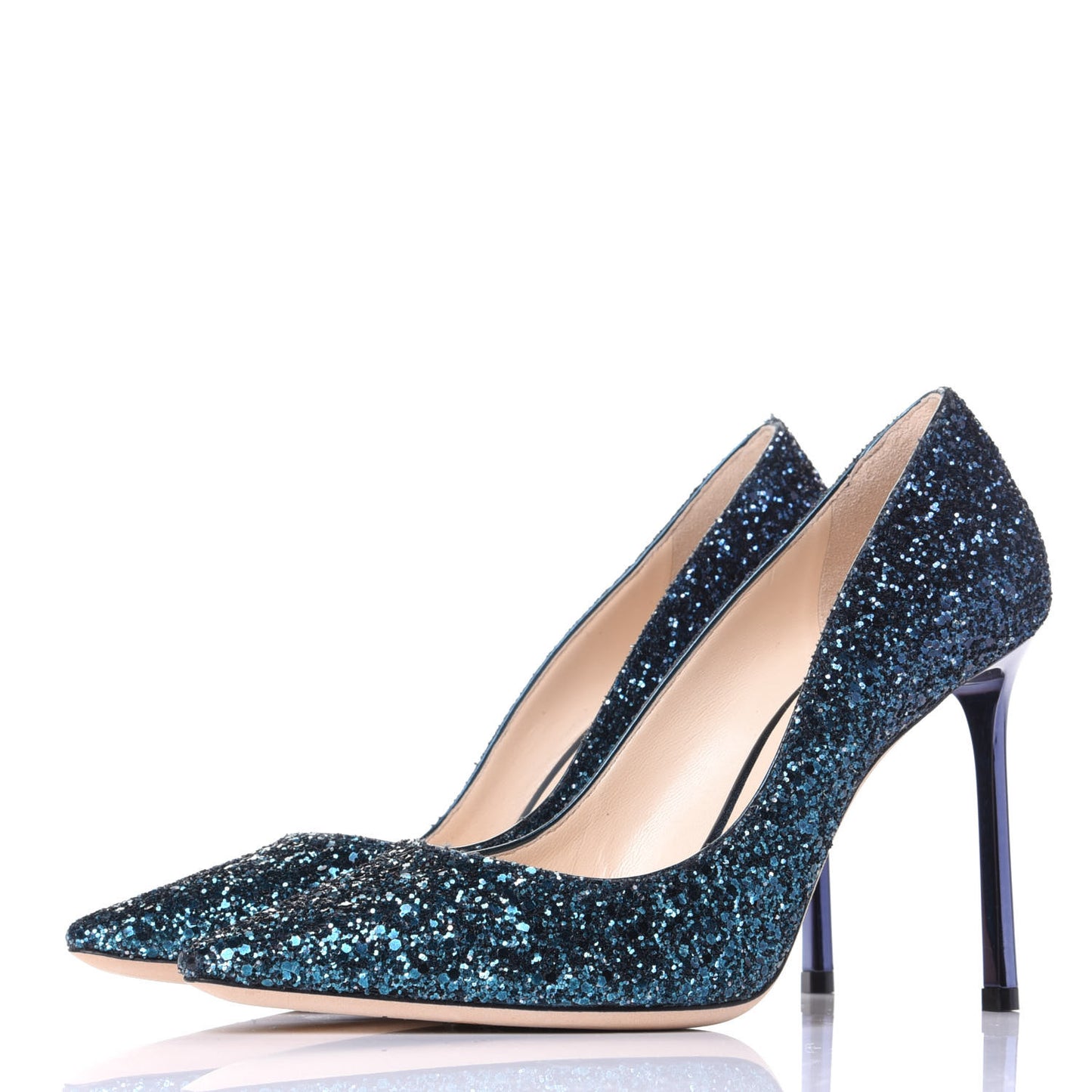 Glitter Pointy Toe Romy 100 Pumps 37.5 Peacock Navy