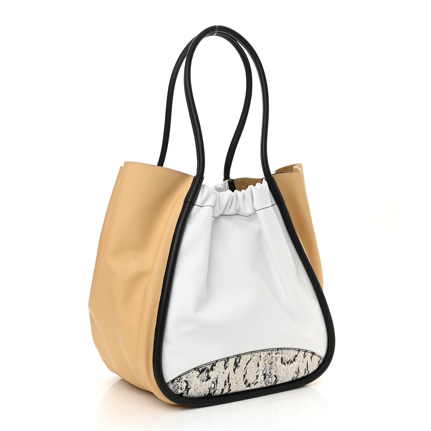 Proenza Schouler Calfskin Snakeskin Embossed XL Ruched Tote Beige White 4 of 11