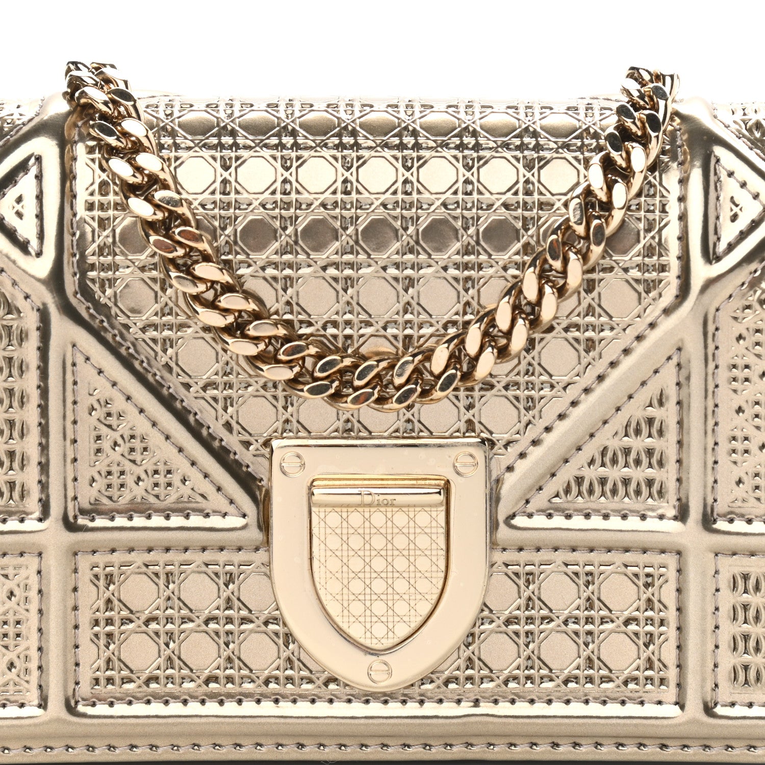 Christian Dior Metallic Patent Micro-Cannage Baby Diorama Flap Bag Gold 9 of 9