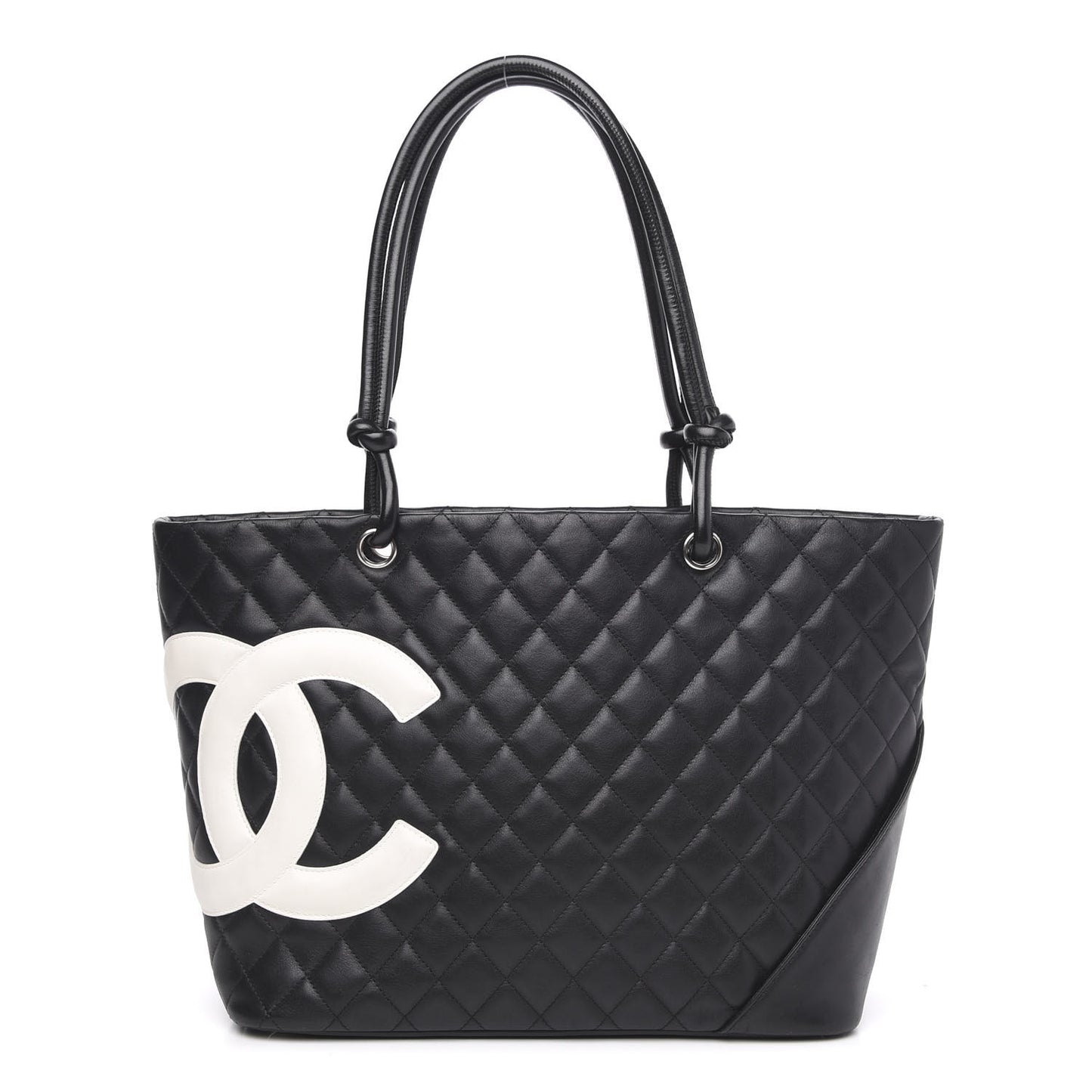 Calfskin Quilted Large Cambon Tote Black White