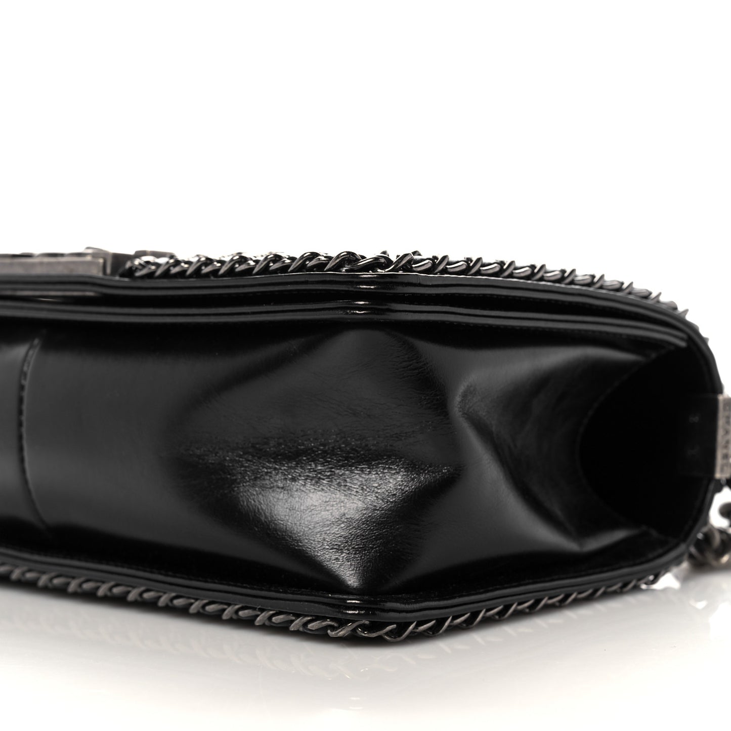 Glazed Calfskin Quilted Medium Boy Chained Flap Black