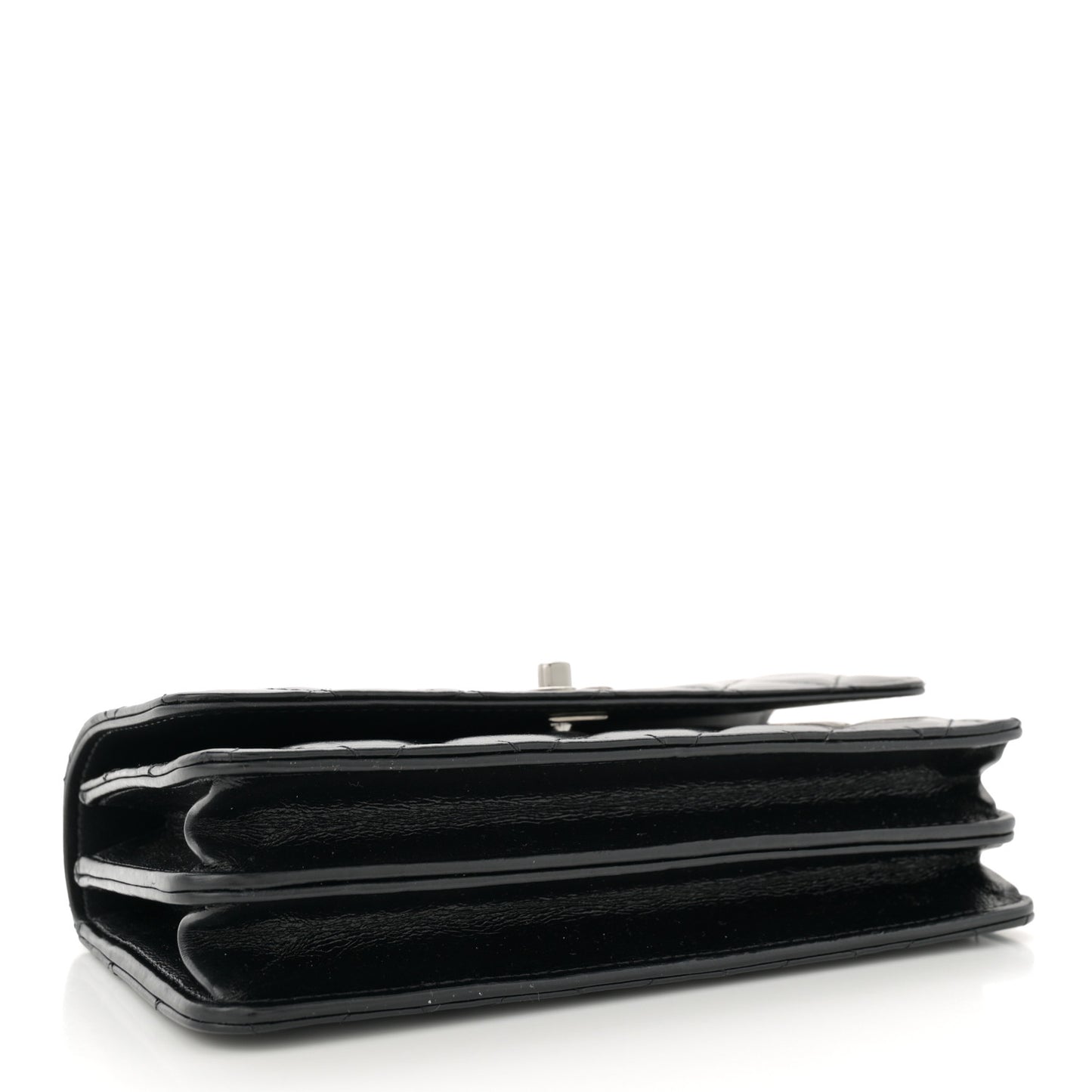 Shiny Crumpled Calfskin Crystal Quilted Precious Handle Clutch With Chain Black