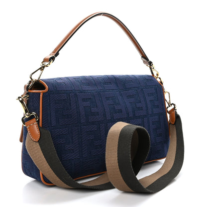 Fendi Denim Vitello King FF Embroidered Large Baguette Blue Cuoio 3 of 8