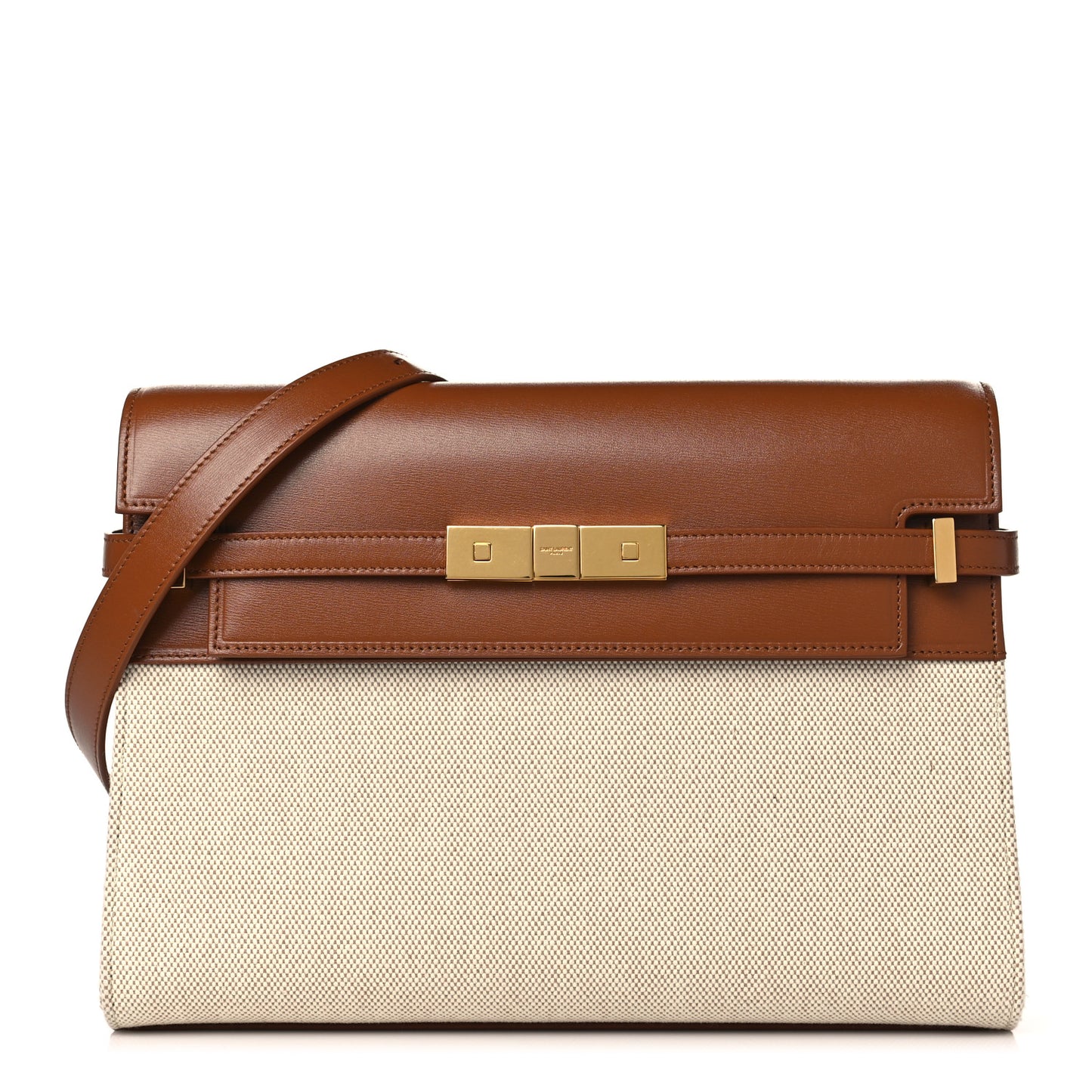 Canvas Calfskin Manhattan Shoulder Bag Natural Beige Brick