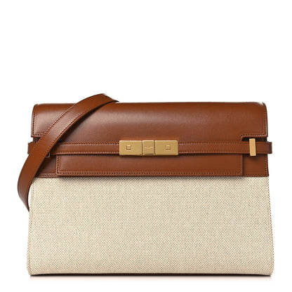 Saint Laurent Canvas Calfskin Manhattan Shoulder Bag Natural Beige Brick 1 of 9