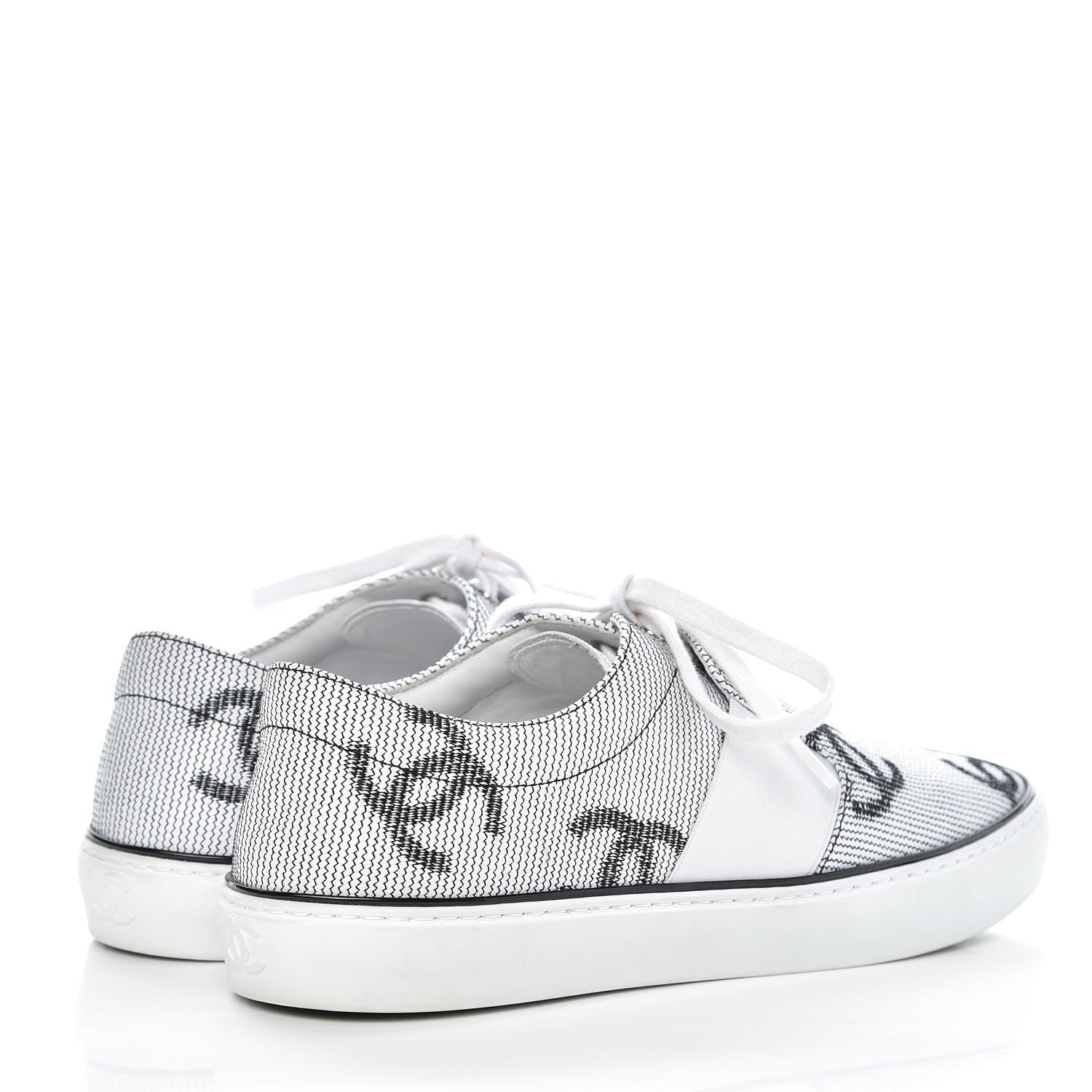 Chanel Embroidered Calfskin Womens CC Sneakers 39.5 Black White 4 of 12
