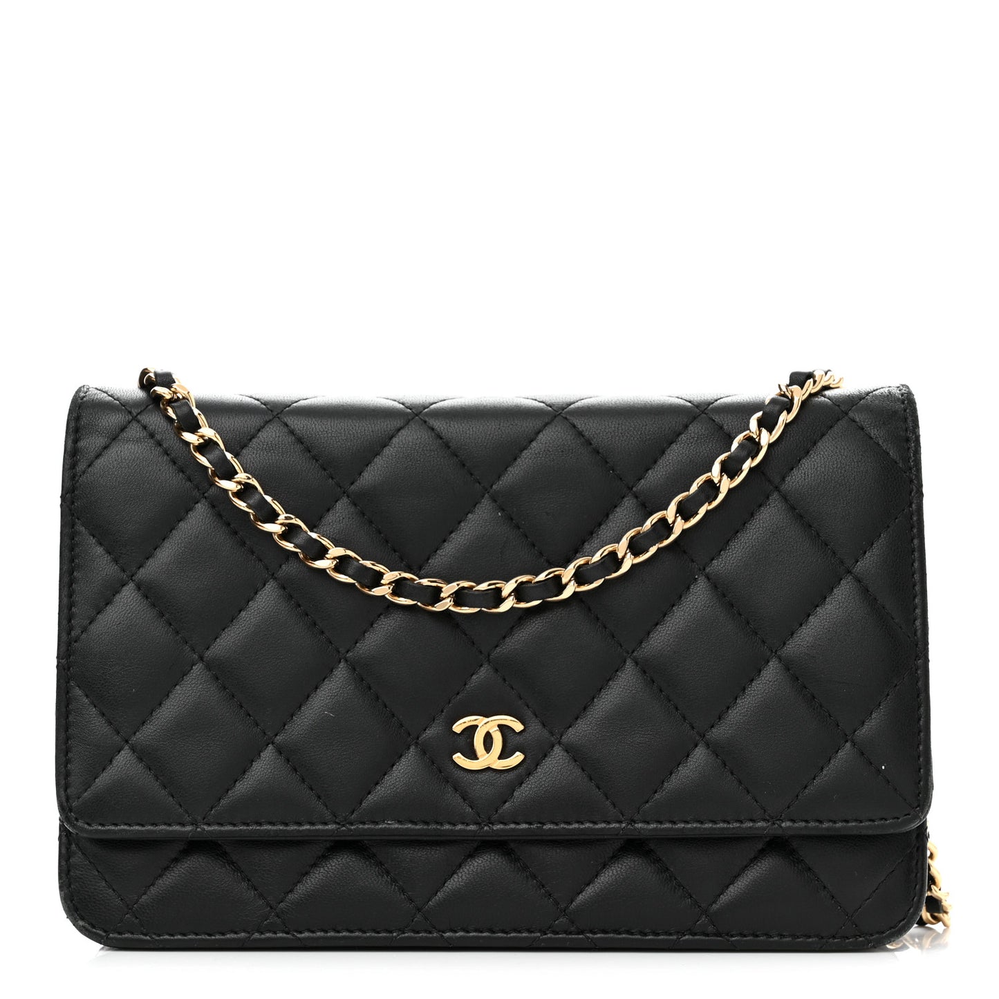 Lambskin Quilted Wallet On Chain WOC Black