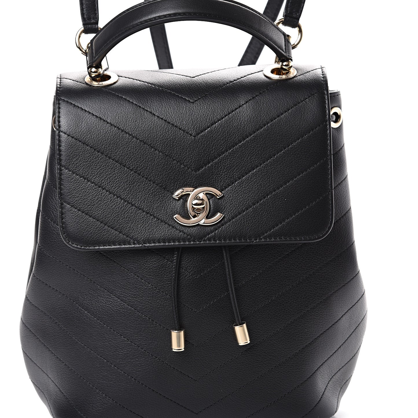 Grained Calfskin Chevron Stitched Backpack Black
