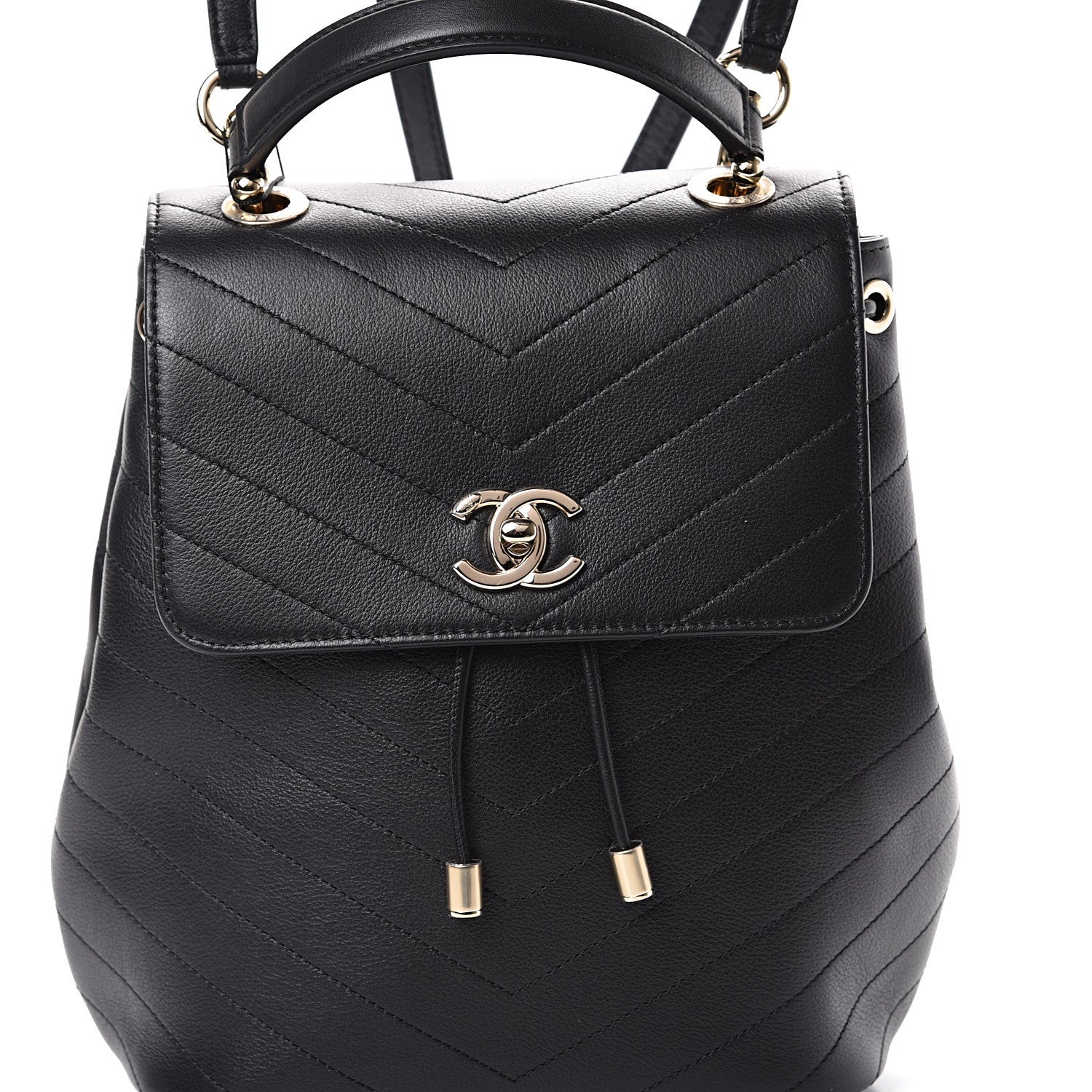 Chanel Grained Calfskin Chevron Stitched Backpack Black 7 of 10