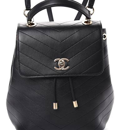 Chanel Grained Calfskin Chevron Stitched Backpack Black 7 of 10