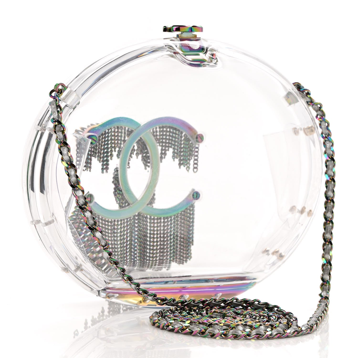 Chanel Plexiglass Iridescent Chain Fringe CC Clutch Clear 3 of 9