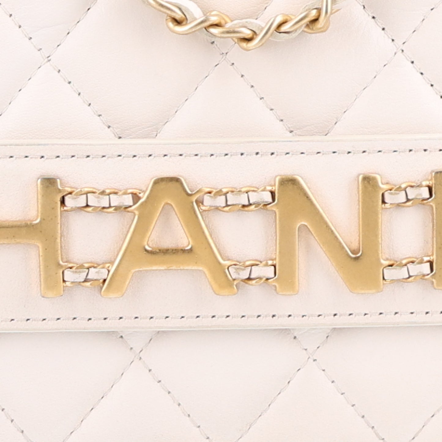 Calfskin Quilted Small Enchained Flap White