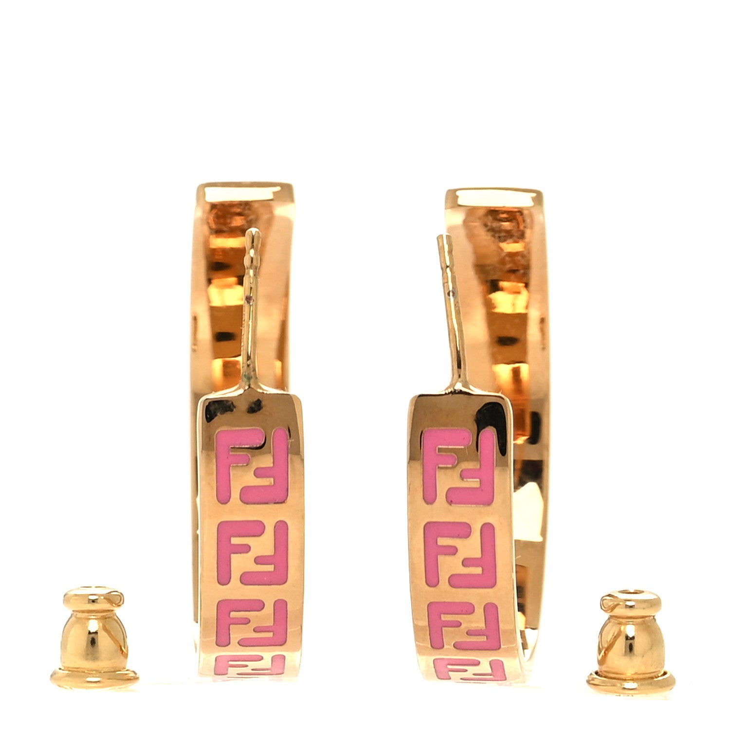 Fendi FF Hoop Earrings Gold Pink 3 of 5
