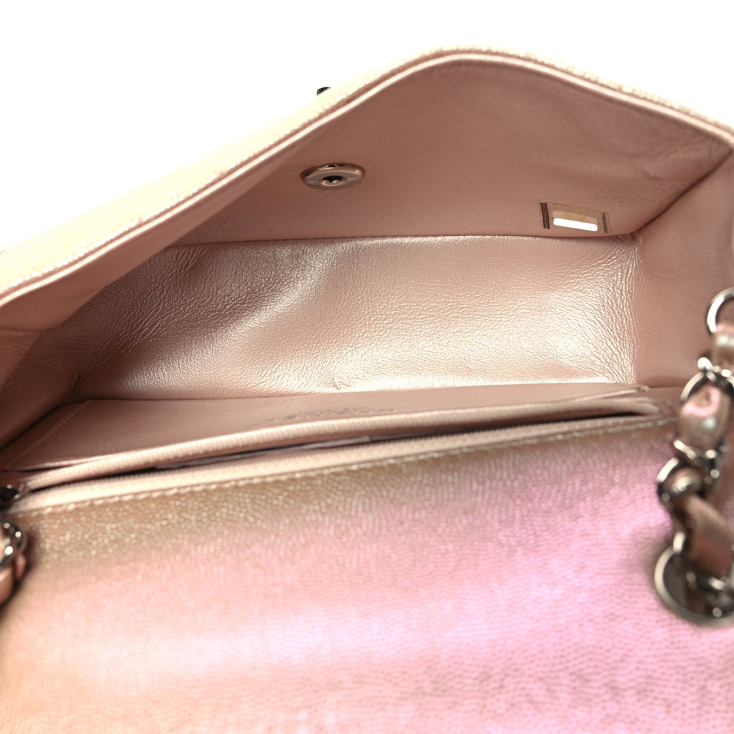 Iridescent Caviar Chevron Quilted Mini Rectangular Flap Light Gold