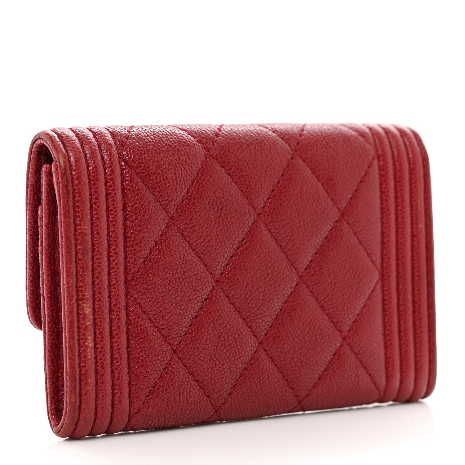 Chanel Caviar Quilted Boy Flap Card Holder Wallet Red 3 of 9