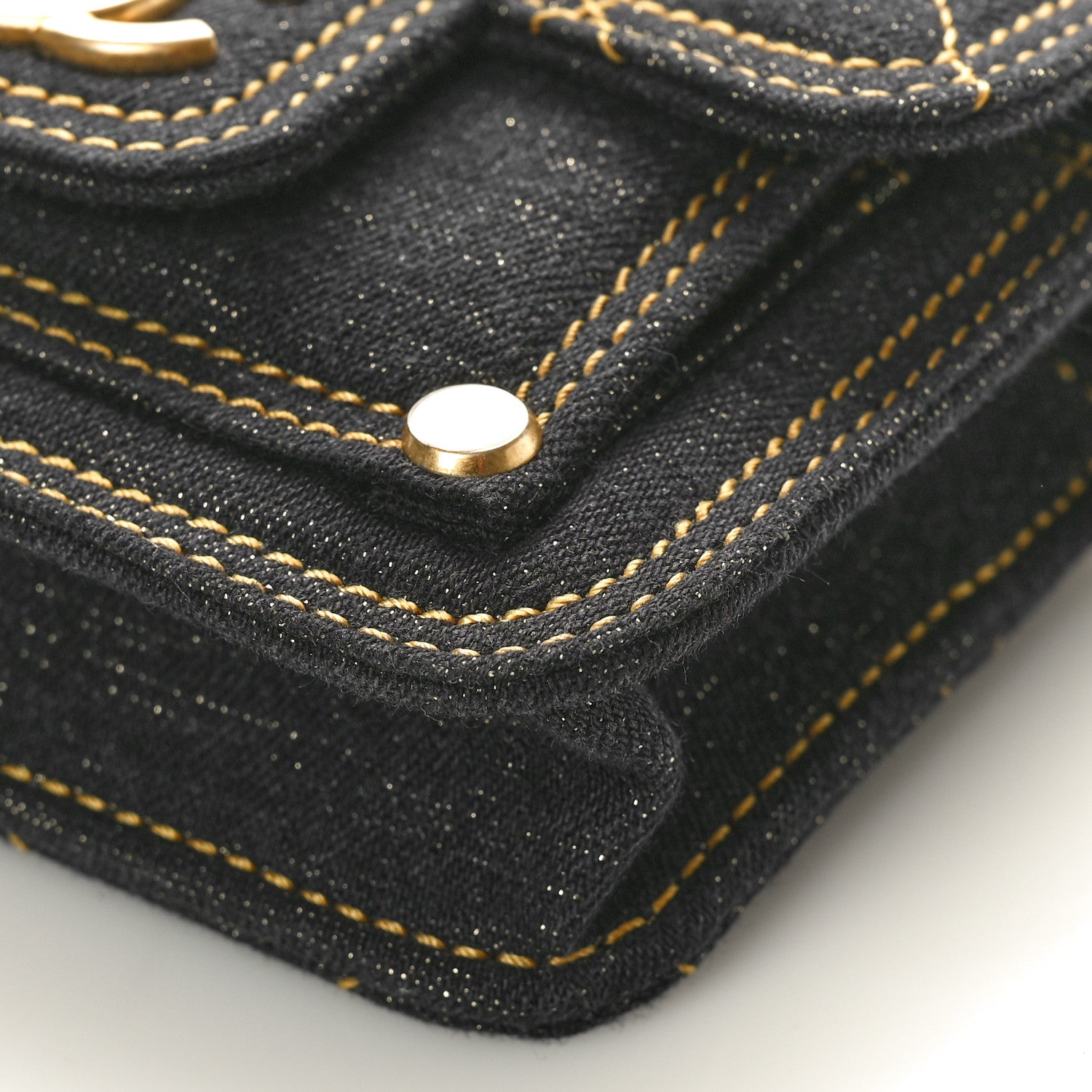 Chanel Denim Quilted Double You Card Holder On Chain Black Golden 10 of 10
