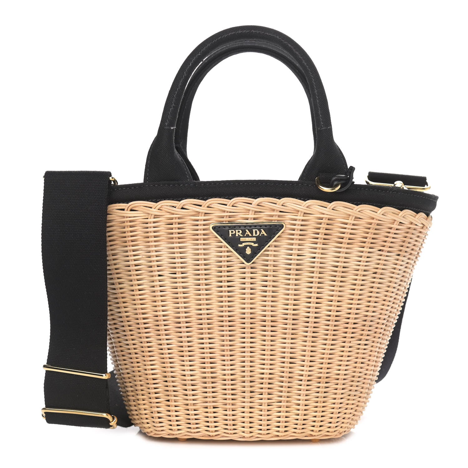 Prada Wicker Canvas Shoulder Bag Naturale Black 1 of 8