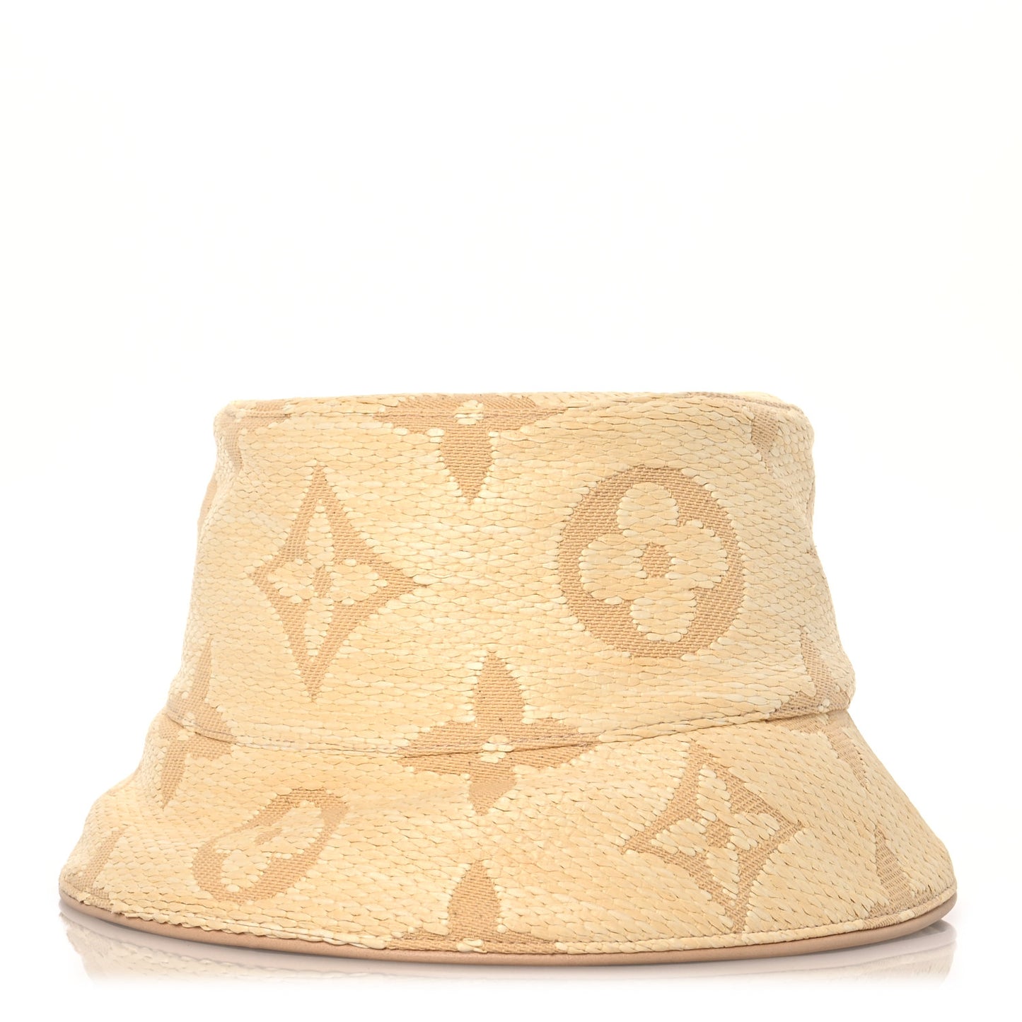 Woven Fabric Calfskin Monogram Beachview Bucket Hat Natural