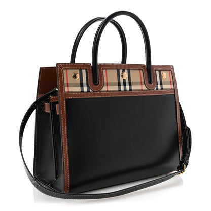 Burberry Calfskin Vintage Check Small Two Handle Title Bag Black 3 of 9
