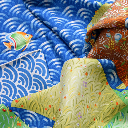 Hermes Silk Bateau Fleuri Scarf 90 Bleu Vert Jaune 3 of 5