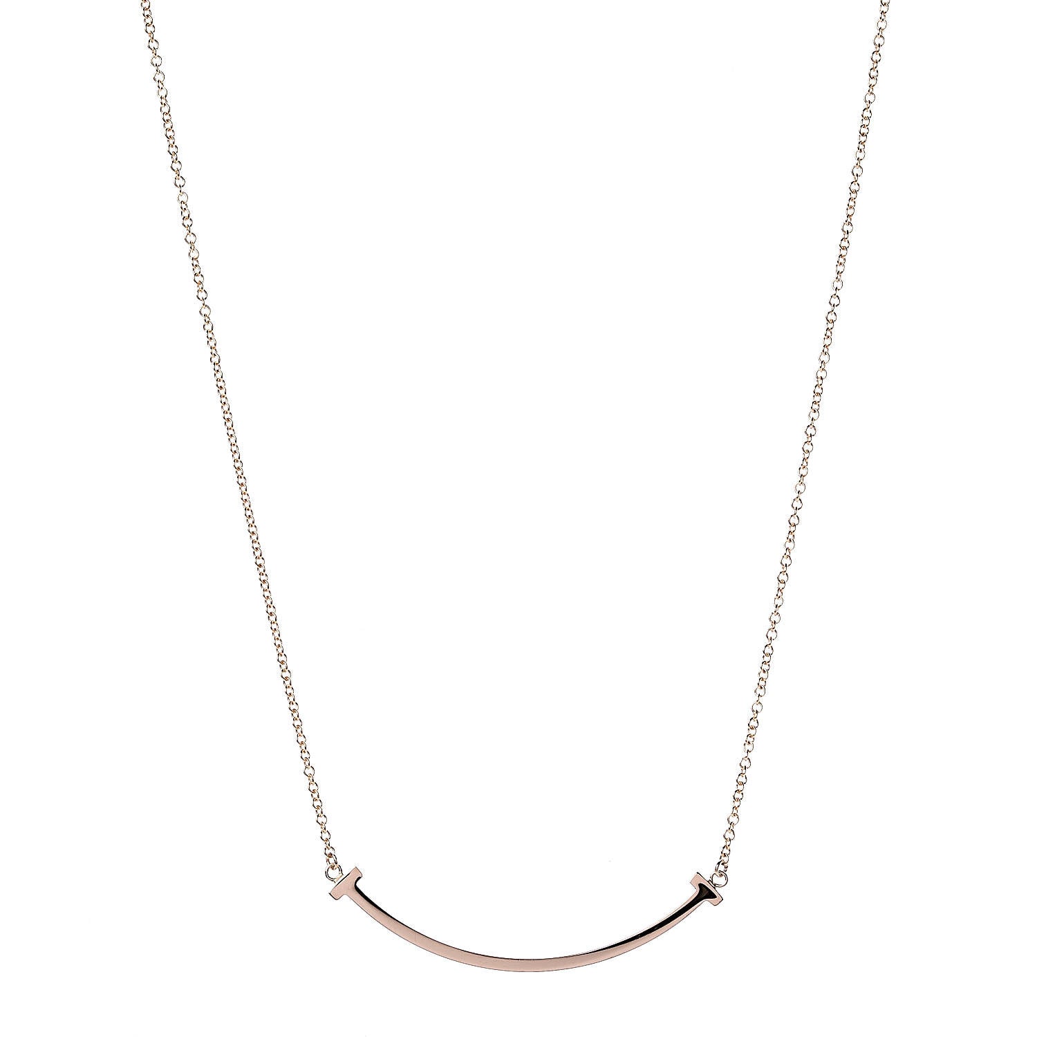 Tiffany 18K Rose Gold Small T Smile Pendant Necklace 1 of 6