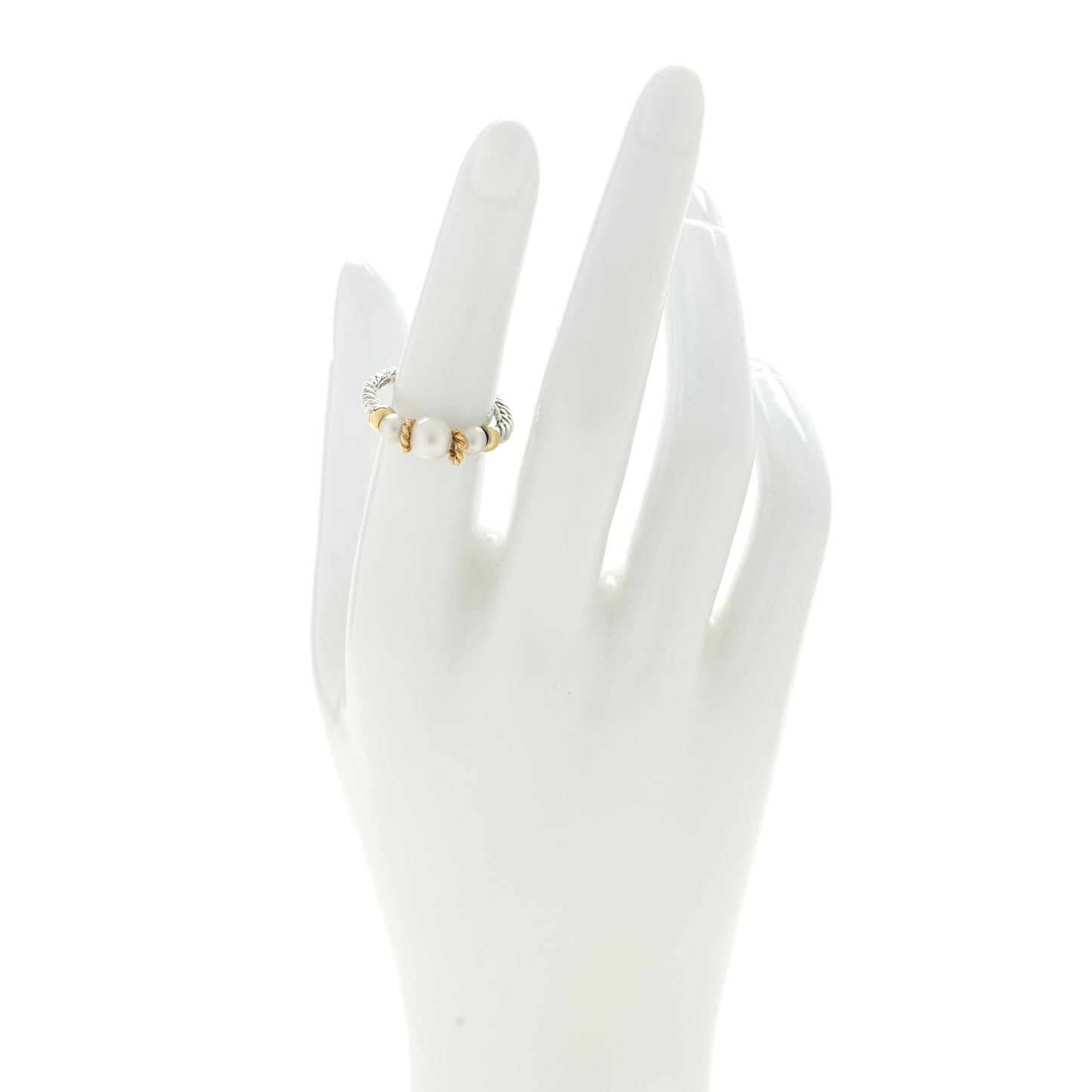 Sterling Silver 18K Yellow Gold Pearl Triple Cable Ring 54 6.75