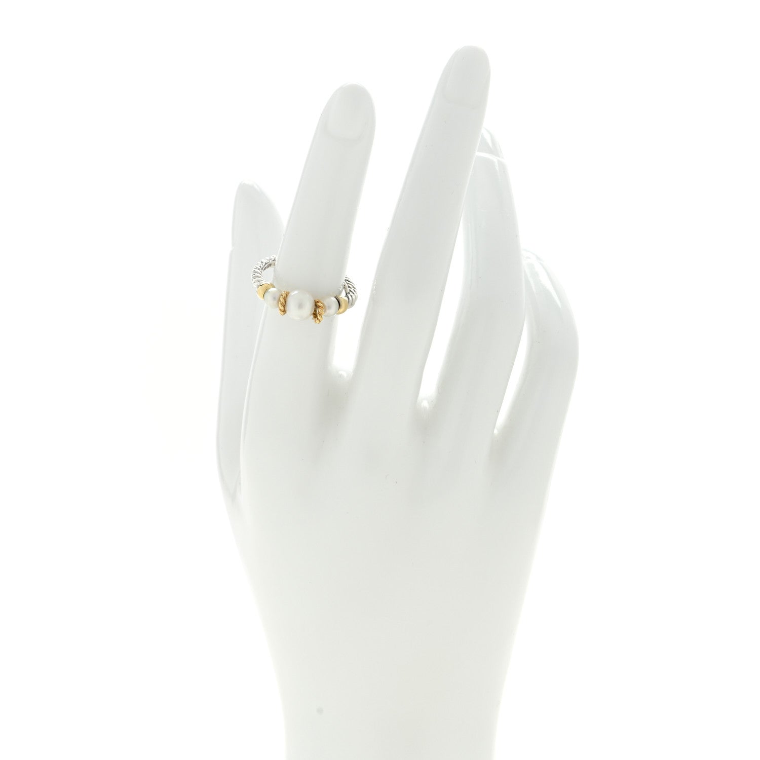 David Yurman Sterling Silver 18K Yellow Gold Pearl Triple Cable Ring 54 6.75 2 of 4