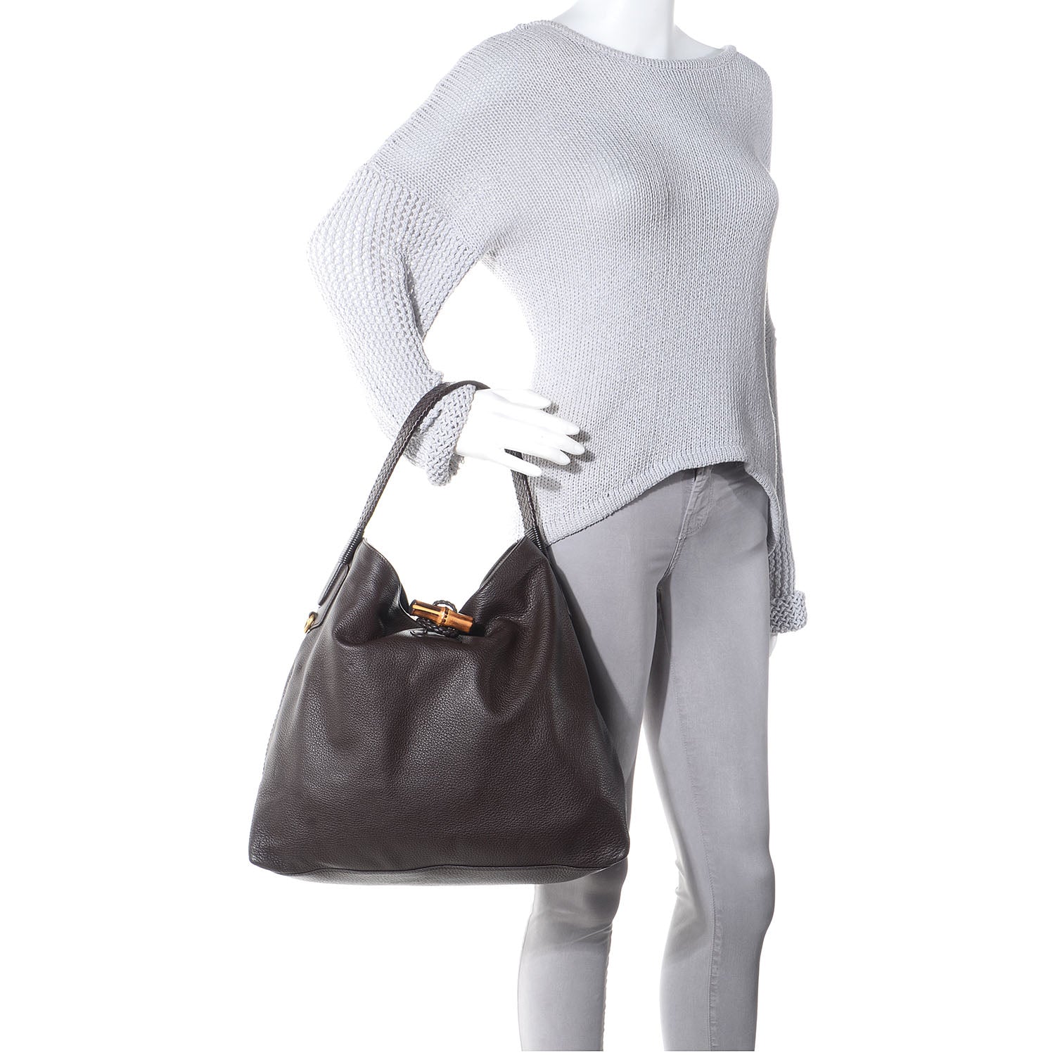Gucci Deerskin Large Hip Bamboo Hobo Dark Cocoa 2 of 7
