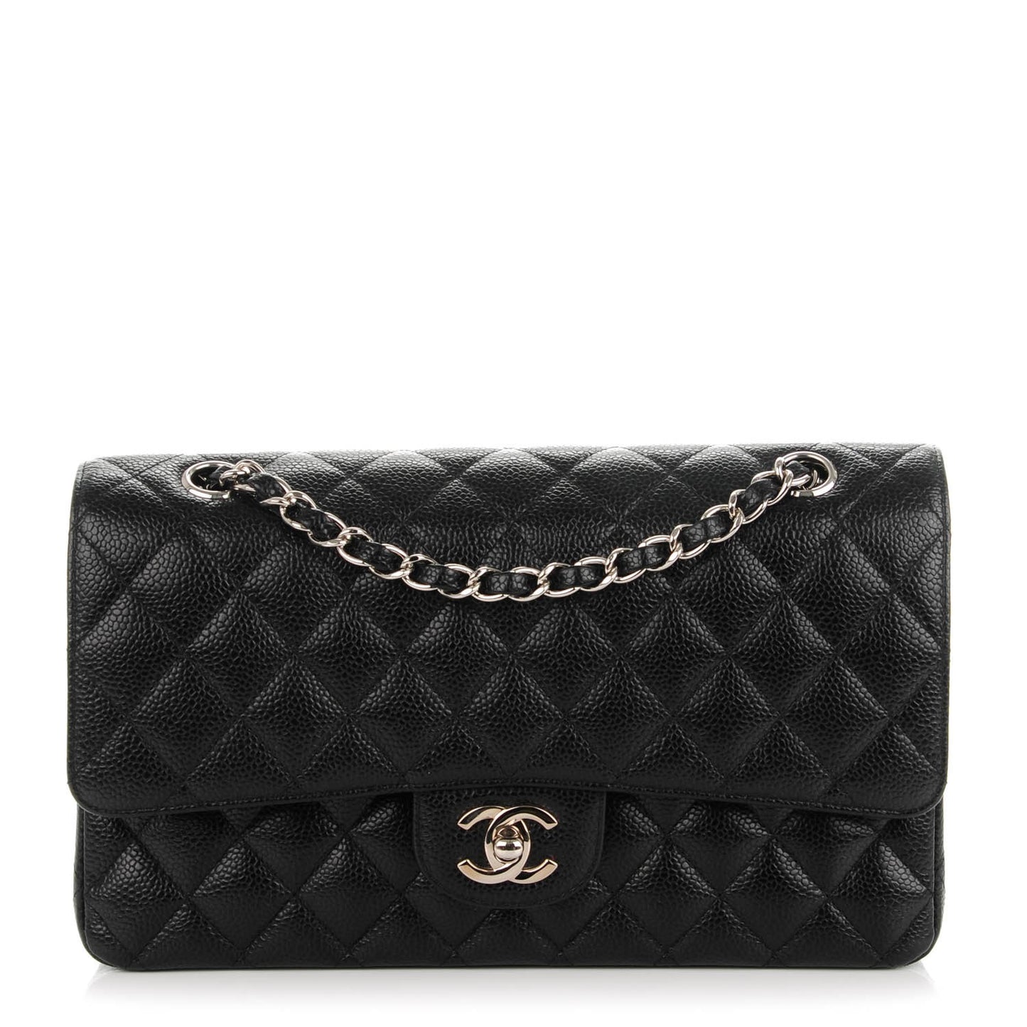 Caviar Quilted Medium Double Flap Black