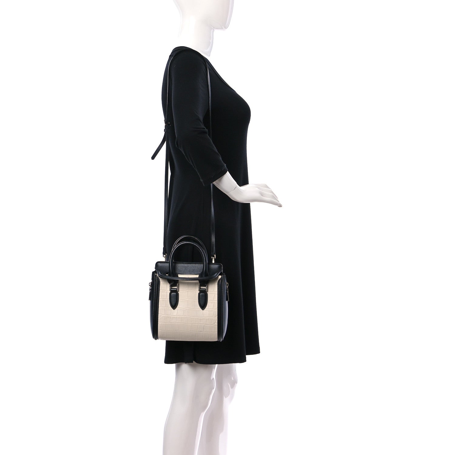 Alexander McQueen Calfskin Crocodile Embossed Mini Heroine 21 Black White 2 of 12