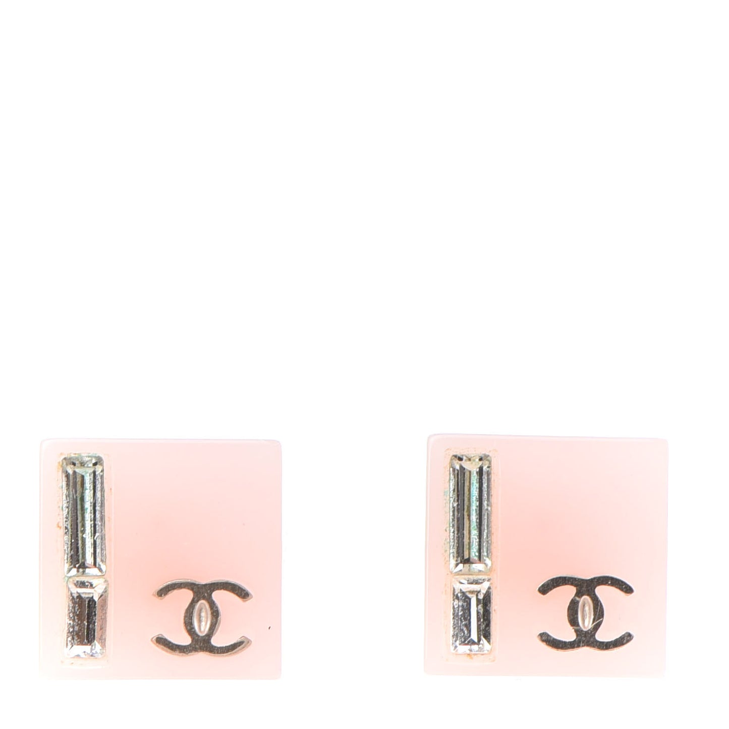 Resin Baguette Crystal Geometric Square CC Earrings Pink