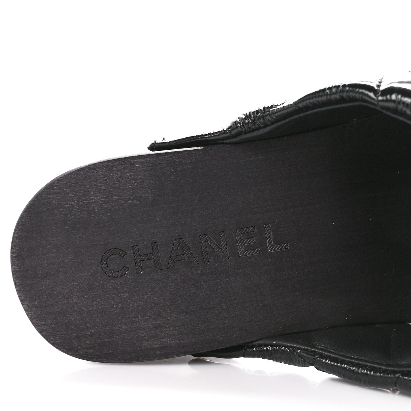 Patent Lambskin Quilted CC Clogs 38 Black