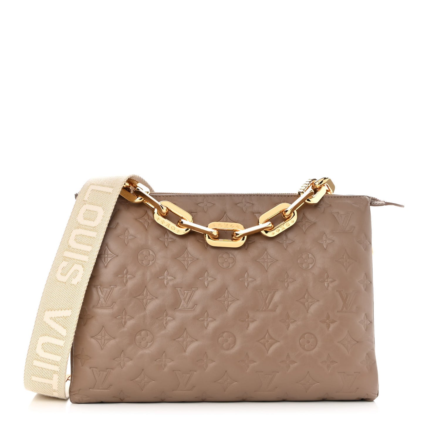 Lambskin Embossed Monogram Coussin MM Taupe