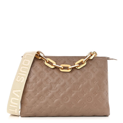 Louis Vuitton Lambskin Embossed Monogram Coussin MM Taupe 1 of 8