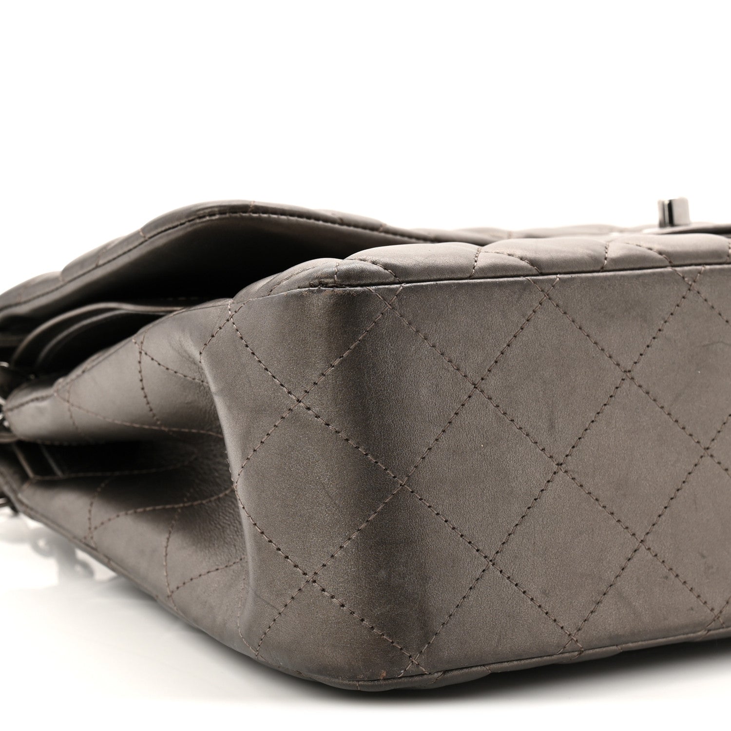 Chanel Metallic Lambskin Quilted Jumbo Double Flap Pewter 9 of 10