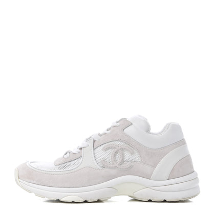 Chanel Suede Calfskin CC Sneakers 38.5 Pink White 1 of 29
