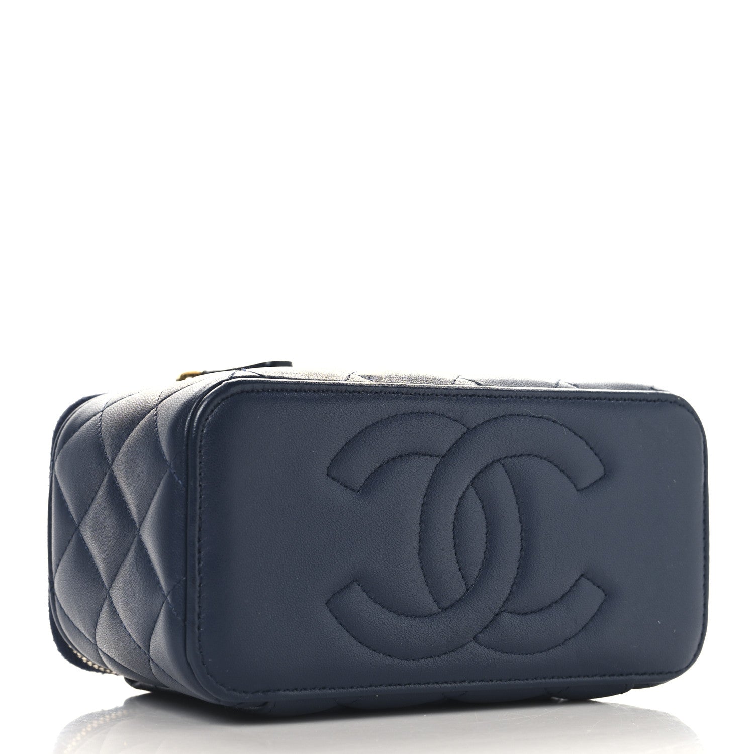 Chanel Lambskin Quilted Metal Small Top Handle Vanity Case With Chain Blue 4 of 12