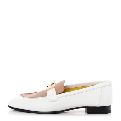 Hermes Calfskin Womens Paris Loafers 37.5 White Bois De Santal 1 of 11